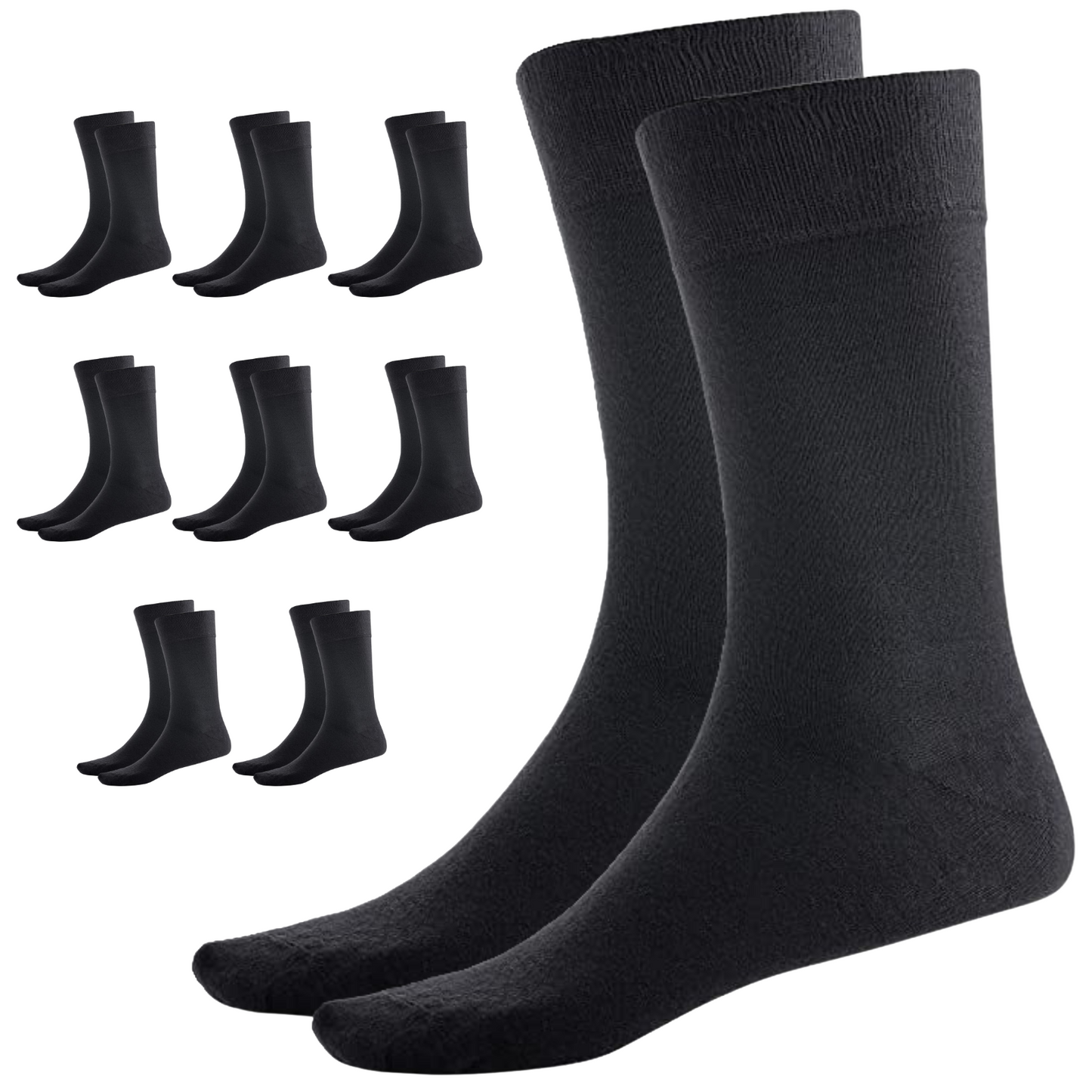 9 Pairs BAMBOO SOCKS Crew Natural Eco Healthy Enviro Unisex Work Business BULK - Black - 2-8