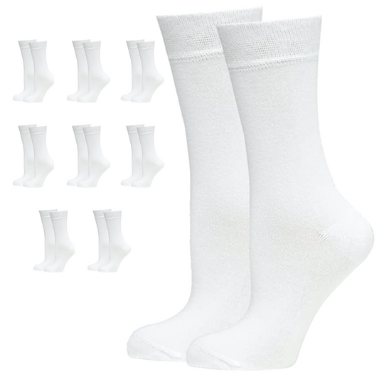 9 Pairs BAMBOO SOCKS Crew Natural Eco Healthy Enviro Unisex Work Business BULK - White - 2-8