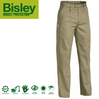 Bisley Mens Insect Protection Drill Work Pants Trousers - Khaki - 112cm