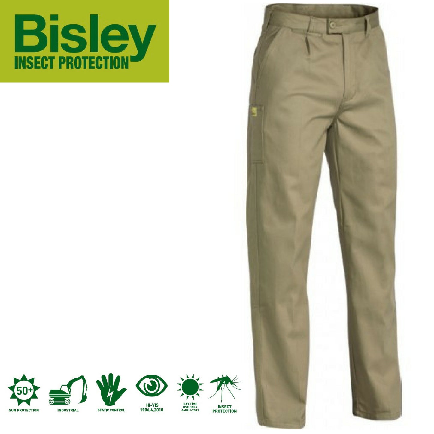 Bisley Mens Insect Protection Drill Work Pants Trousers - Khaki - 82cm