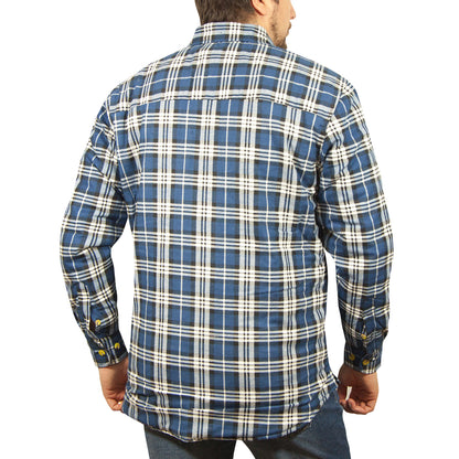 Jacksmith Quilted Flannelette Shirt Mens Jacket 100% Cotton Padded Warm Winter Flannel - Navy/Light Blue - M