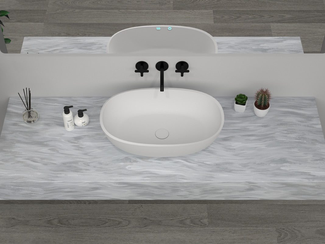 Low Sided Oval Shaped Basin Cast stone - Solid Surface Basin 600mm