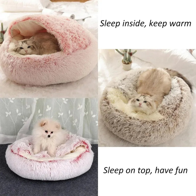 PawfectFriend Cozy Burrowing Cave Pet Bed for Dogs Cats Kitten Plush Warm Soft Sleeping Nest - pink small