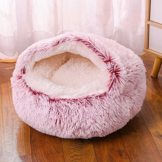 PawfectFriend Cozy Burrowing Cave Pet Bed for Dogs Cats Kitten Plush Warm Soft Sleeping Nest - pink large