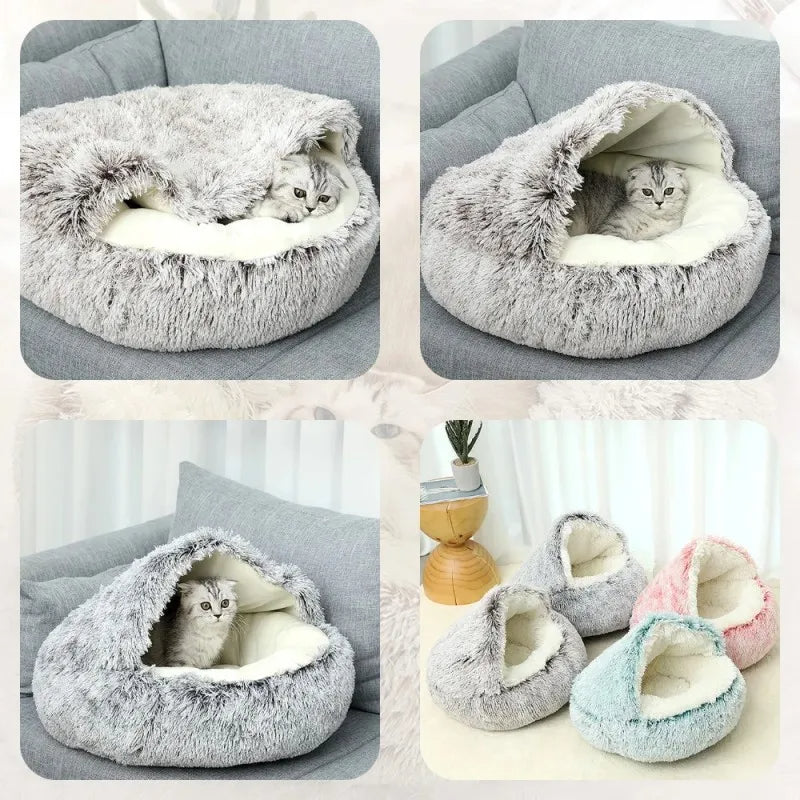 PawfectFriend Cozy Burrowing Cave Pet Bed for Dogs Cats Kitten Plush Warm Soft Sleeping Nest - coffee large