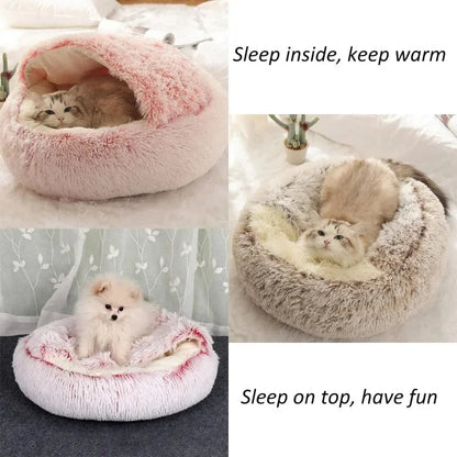 PawfectFriend Cozy Burrowing Cave Pet Bed for Dogs Cats Kitten Plush Warm Soft Sleeping Nest - coffee large