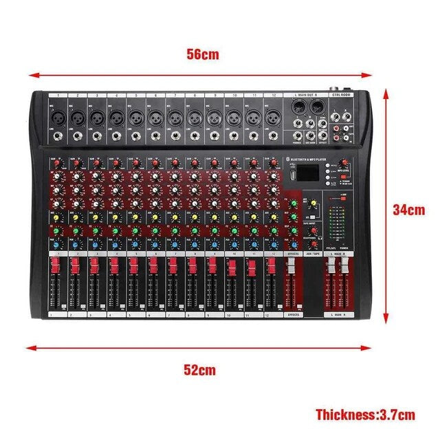 Hridz 12 Channel Mixing Console Live Studio Audio DJ Mixer Sound Board USB Interface