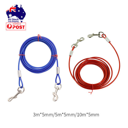 3M Dog Tie Out Cable Leash Lead Tangle Free Outdoor Yard Walking Runing-Red