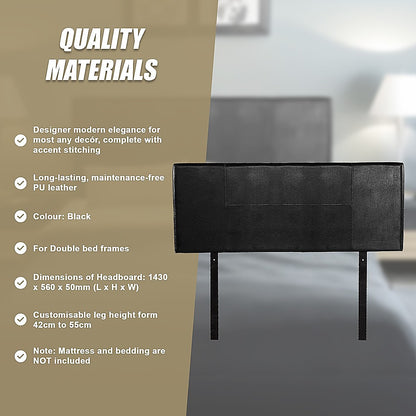PU Leather Double Bed Headboard Bedhead - Black