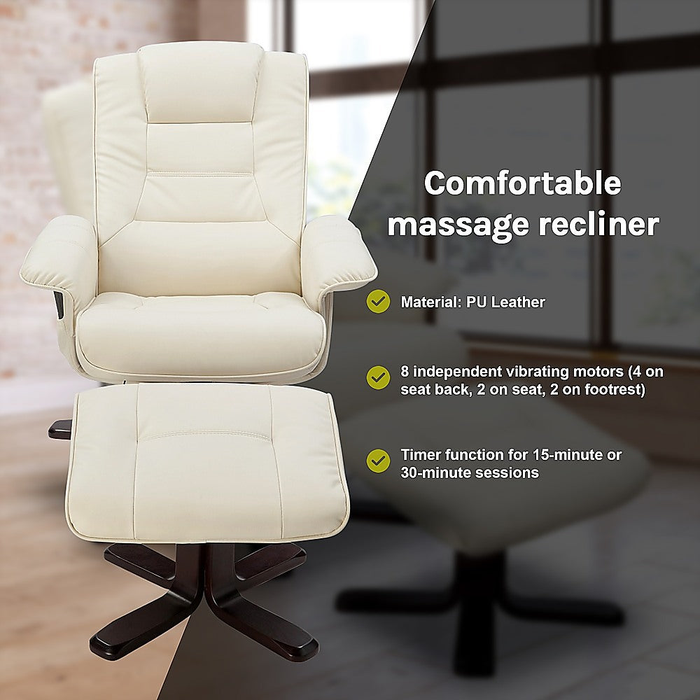 PU Leather Massage Chair Recliner Ottoman Lounge Remote