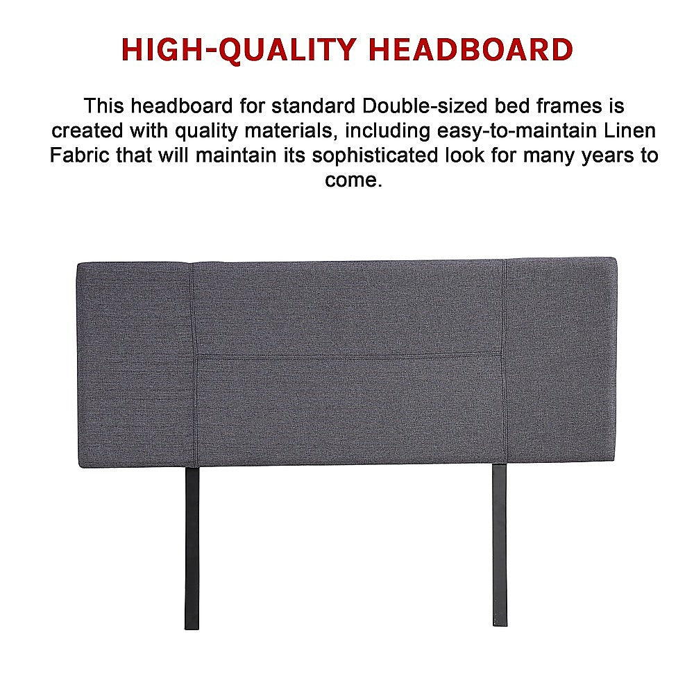 Linen Fabric Double Bed Headboard Bedhead - Grey