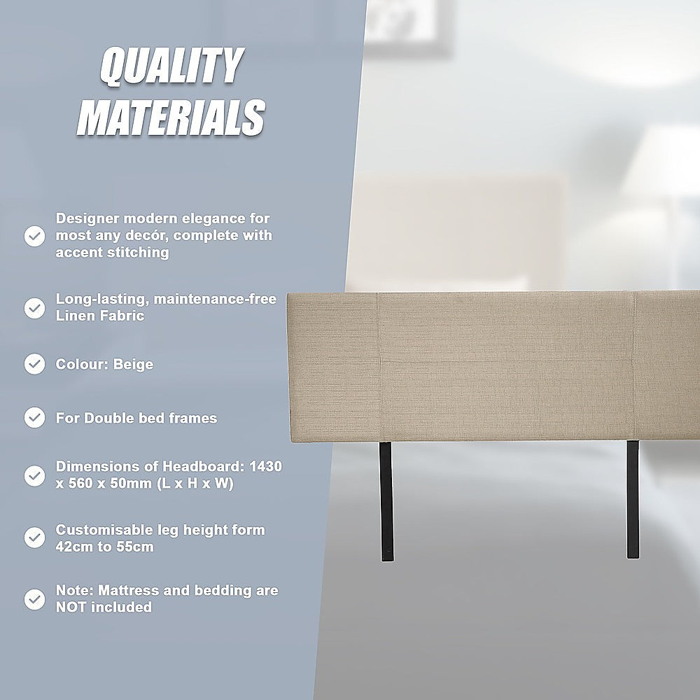 Linen Fabric Double Bed Headboard Bedhead - Beige
