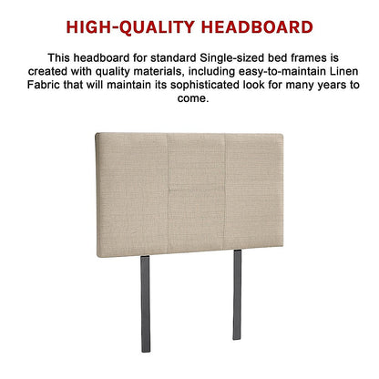 Linen Fabric Single Bed Headboard Bedhead - Beige