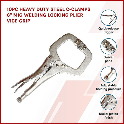 10pc Heavy Duty Steel C-Clamps 6" Mig Welding Locking Plier Vice Grip