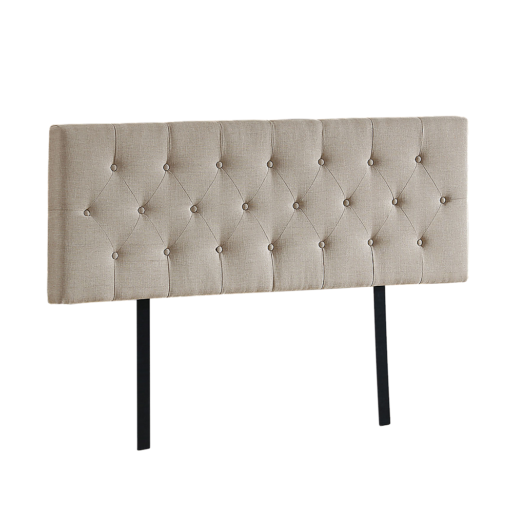 Linen Fabric Double Bed Deluxe Headboard Bedhead - Beige