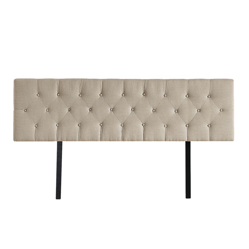 Linen Fabric King Bed Deluxe Headboard Bedhead - Beige