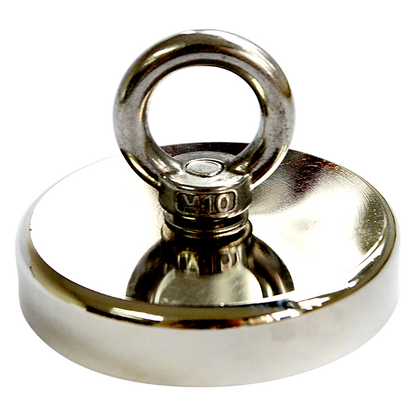 Round Neodymium Fishing Magnet with Countersunk Hole and Eyebolt, 500 LBS pull