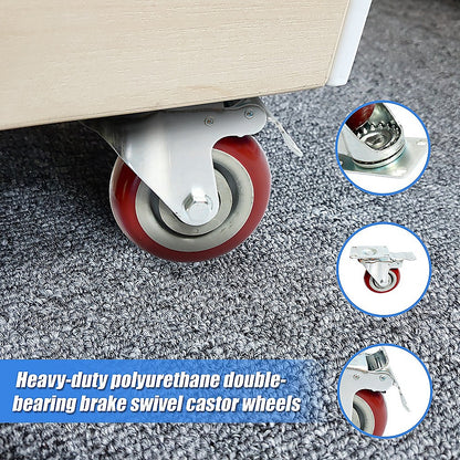 4 x 4" Heavy Duty PU Swivel Castor Wheels With Brake
