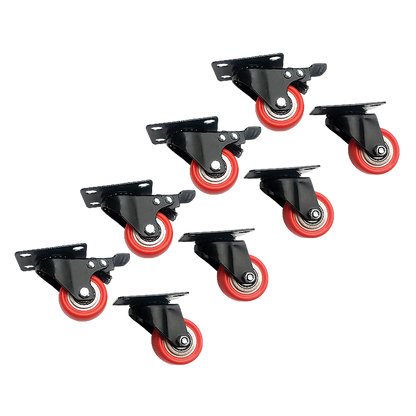 8 x 2" Polyurethane Castor Wheels - Swivel and 4 with brake