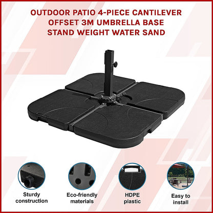 Outdoor Patio 4-Piece Cantilever Offset 3M Umbrella Base Stand Weight Water Sand