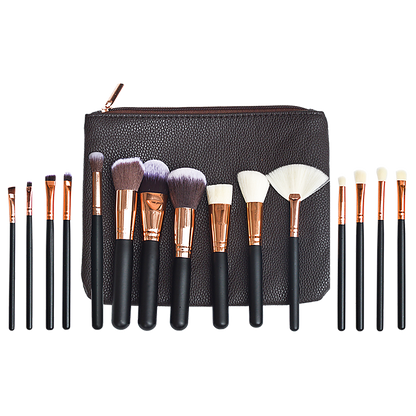 Soft 15Pcs Pro Face Powder Makeup Brushes Set Eyeshader Blending Highlight Tools