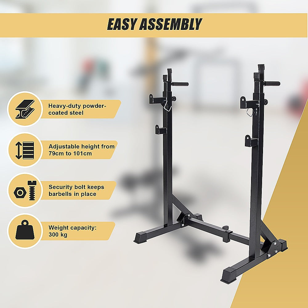 Commercial Squat Rack Adjustable Pair Fitness Exercise Weight Lifting Gym Barbell Stand