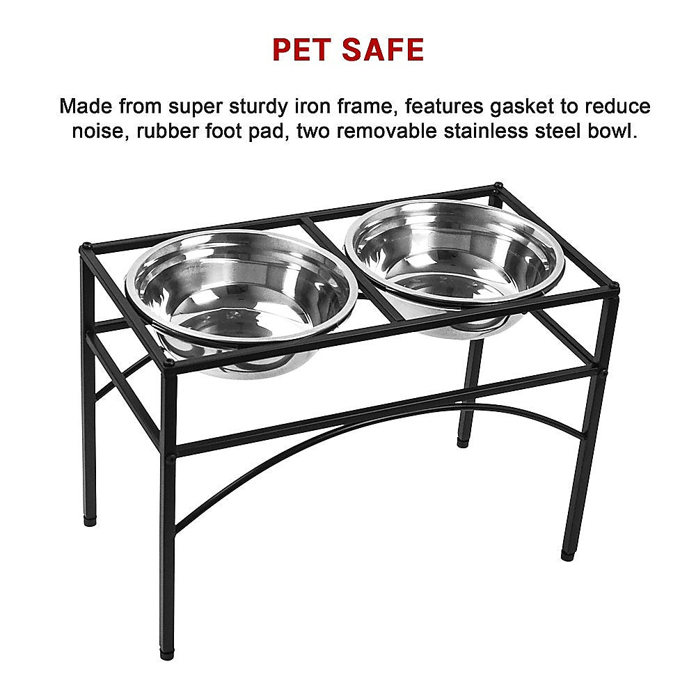 Dual Elevated Raised Pet Dog Puppy Feeder Bowl Stainless Steel Food Water Stand