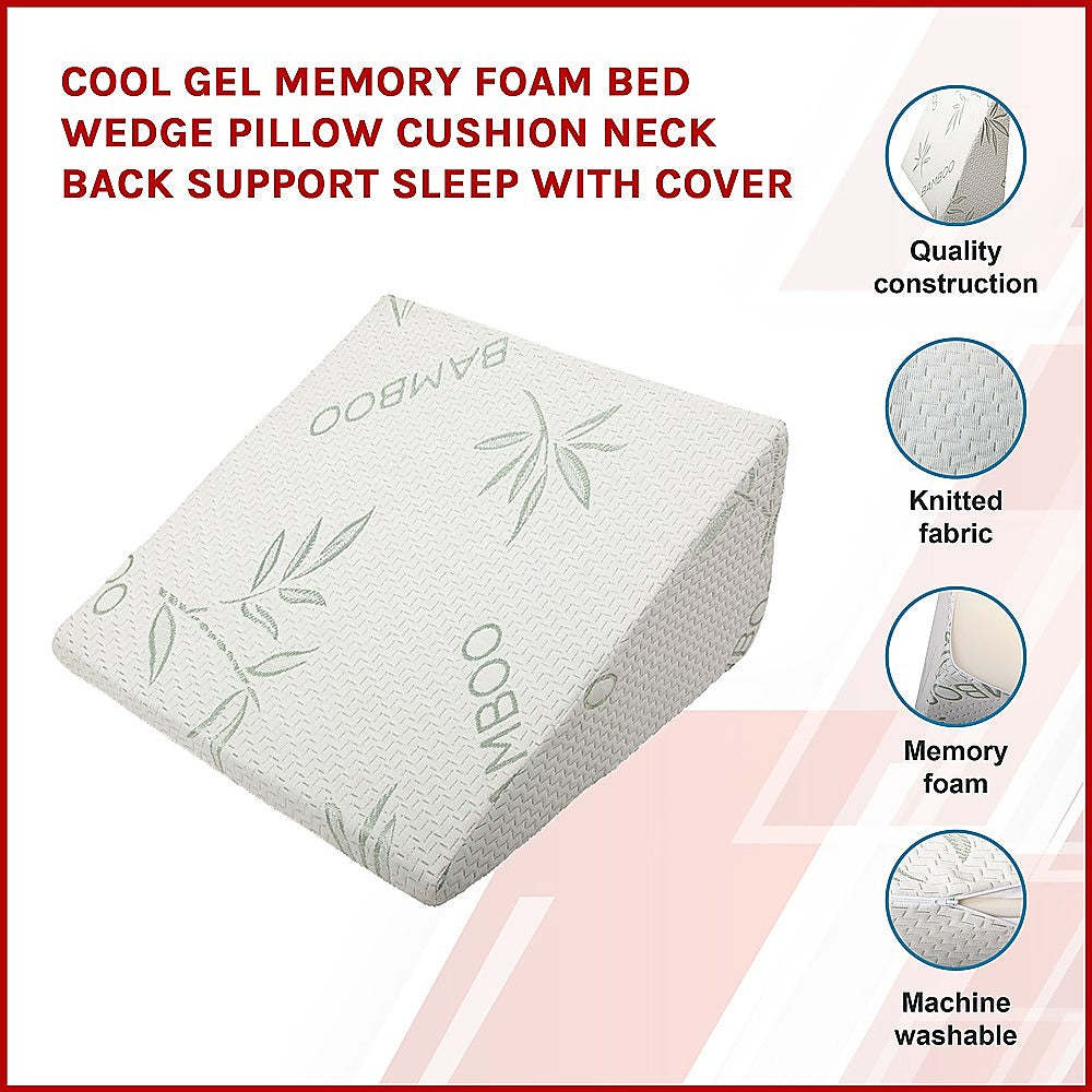 Cool Gel Memory Foam Bed Wedge Pillow Cushion Neck Back Support Sleep with Cover