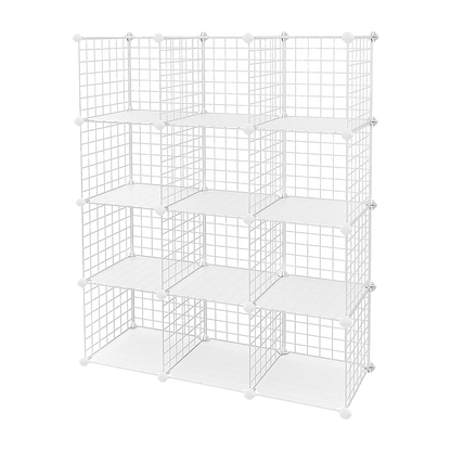 12 Cube Wire Grid Organiser Bookcase Storage Cabinet Wardrobe Closet White