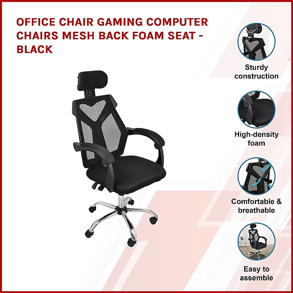 Office Chair Gaming Computer Chairs Mesh Back Foam Seat - Black