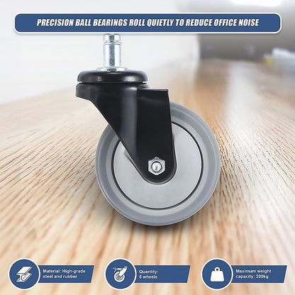 5x Office Chair Caster Wheels Set Heavy Duty & Safe for All Floors w/Universal Fit