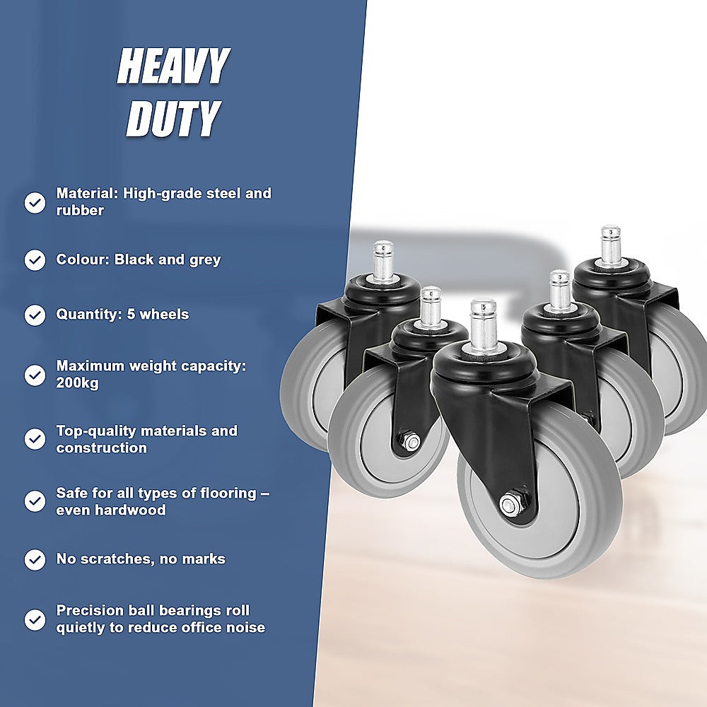 5x Office Chair Caster Wheels Set Heavy Duty & Safe for All Floors w/Universal Fit