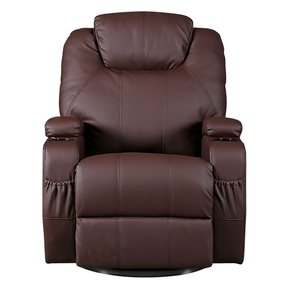 Brown Massage Sofa Chair Recliner 360 Degree Swivel PU Leather Lounge 8 Point Heated