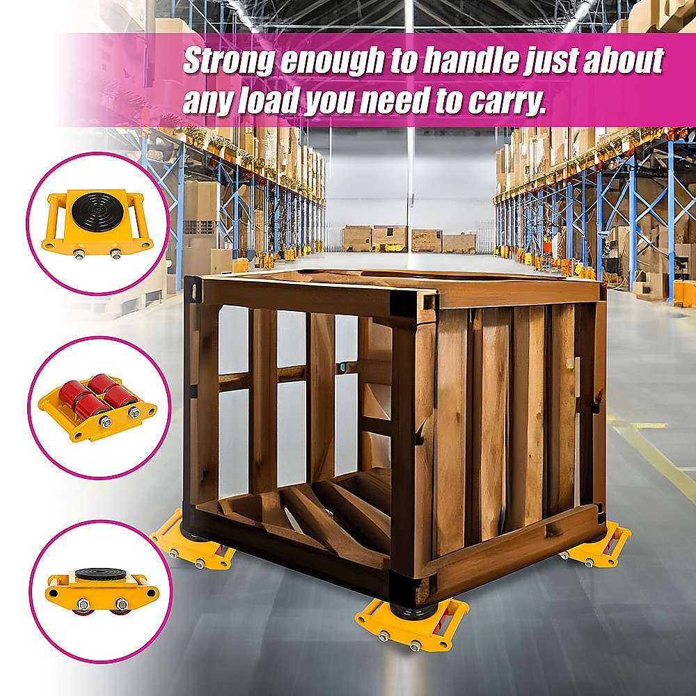 3x3 Heavy Duty Machine Dolly Skate Machinery Roller Mover Cargo Trolley 6T