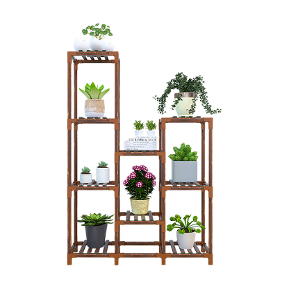 Indoor Outdoor Garden Plant Stand Planter Flower Pot Shelf Wooden Shelving - 9 Shelves