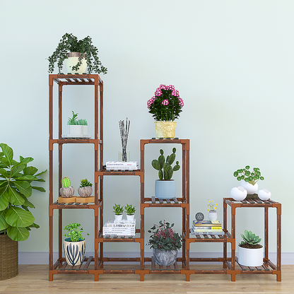 Indoor Outdoor Garden Plant Stand Planter Flower Pot Shelf Wooden Shelving - 12 Shelves