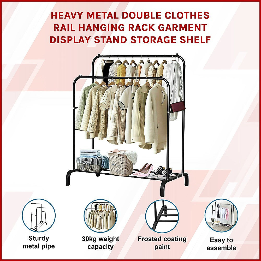 Heavy Metal Double Clothes Rail Hanging Rack Garment Display Stand Storage Shelf