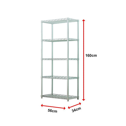 5 Tier Silver Metal Storage Rack Shelving Wire Shelf