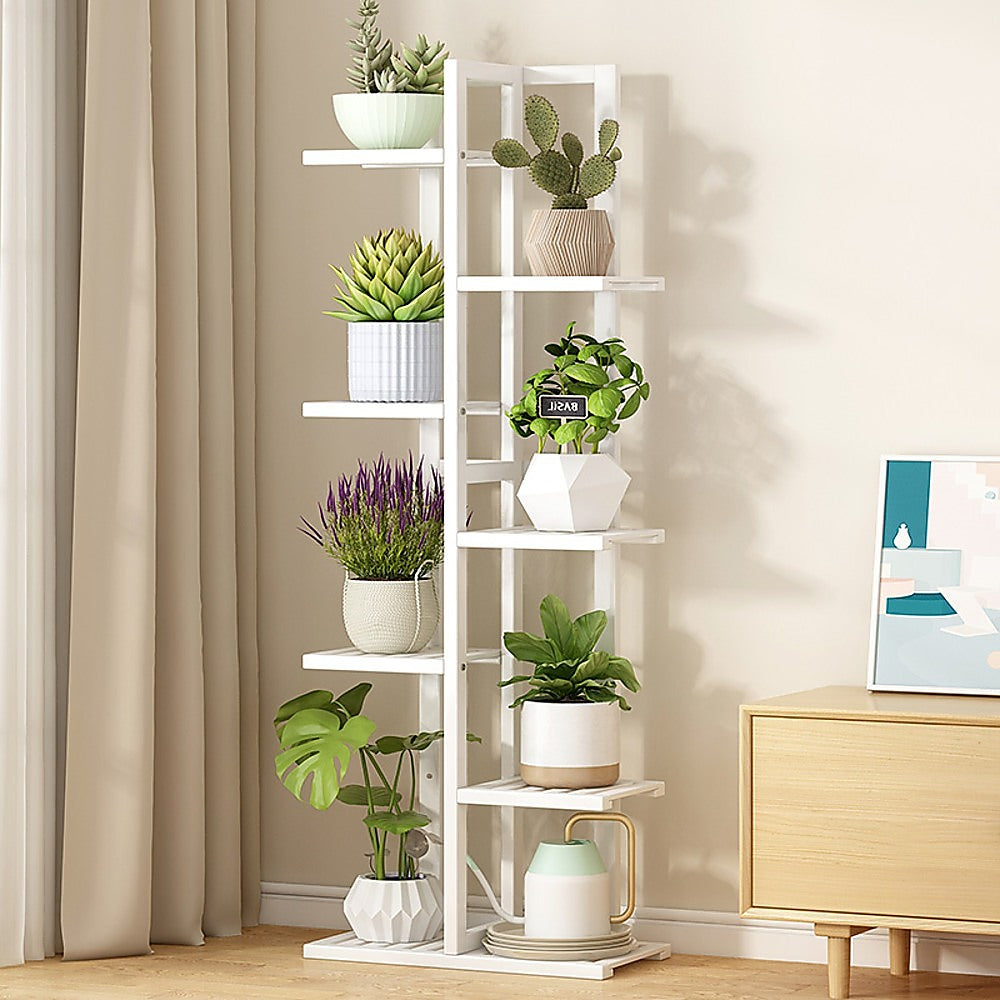 6 Tiers Vertical Bamboo Plant Stand Staged Flower Shelf Rack Outdoor Garden