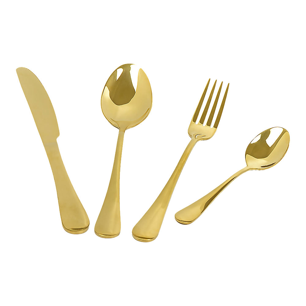 24-piece Gold Cutlery Flatware Stainless Steel Silverware Set Reflective Mirror Finish