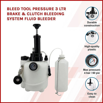 Bleed Tool Pressure 3 ltr Brake & Clutch Bleeding System Fluid Bleeder