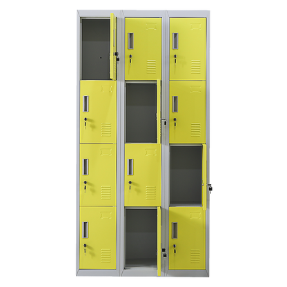 12-Door Locker for Office Gym Shed School Home Storage - Standard Lock with 2 Keys