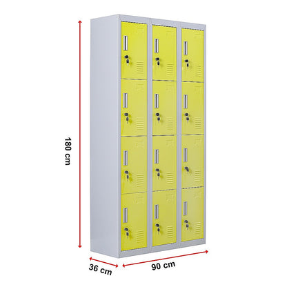 12-Door Locker for Office Gym Shed School Home Storage - Standard Lock with 2 Keys