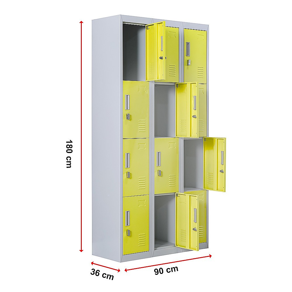 12-Door Locker for Office Gym Shed School Home Storage - Padlock-operated