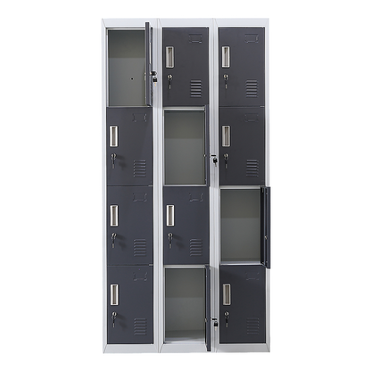 12-Door Locker for Office Gym Shed School Home Storage - Standard Lock with Keys