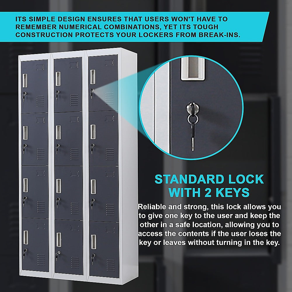 12-Door Locker for Office Gym Shed School Home Storage - Standard Lock with Keys