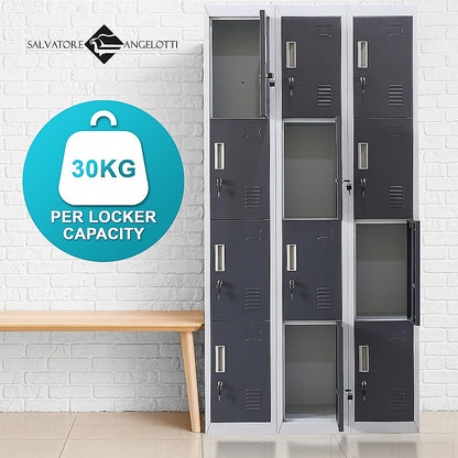 12-Door Locker for Office Gym Shed School Home Storage - Standard Lock with Keys