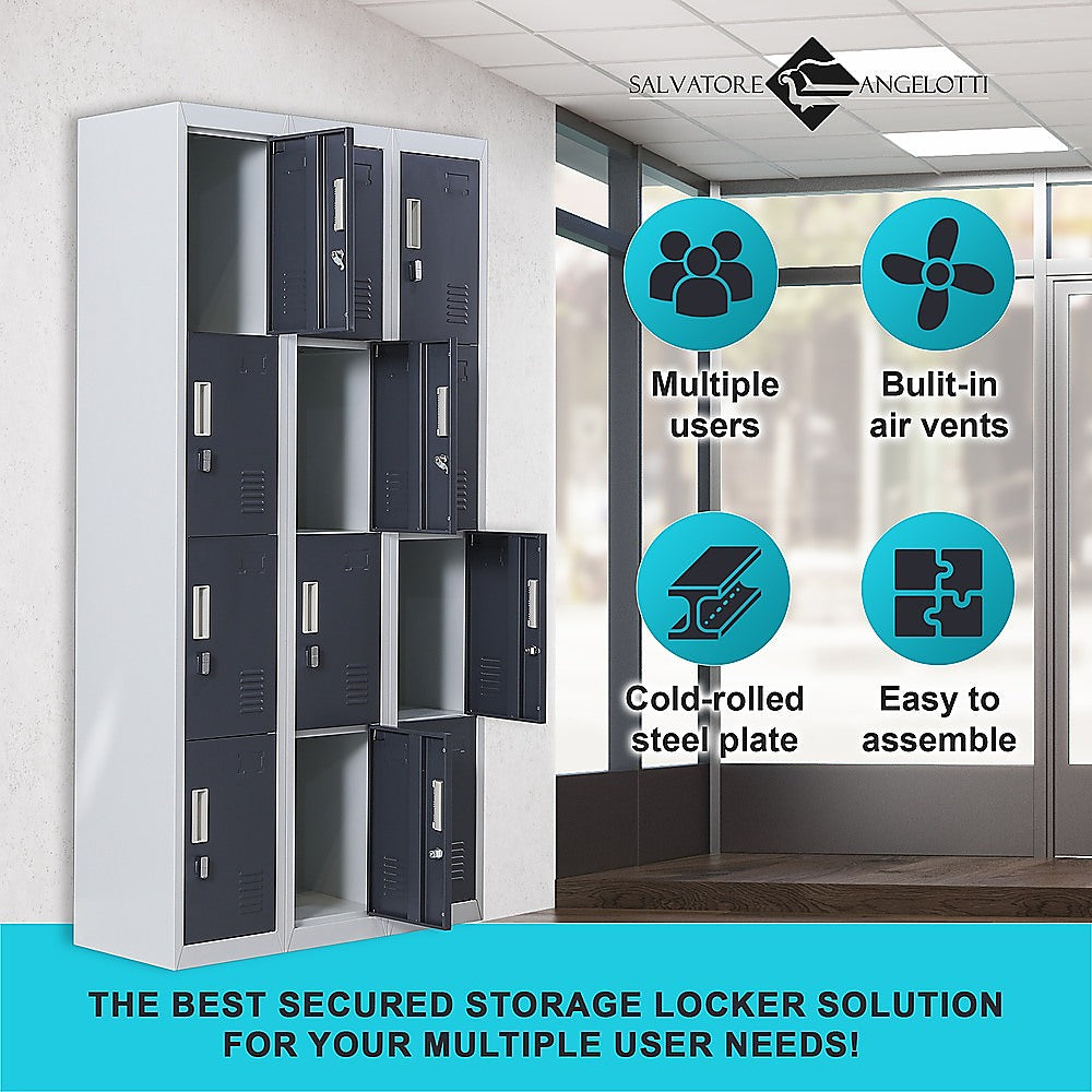 12-Door Locker for Office Gym Shed School Home Storage - Padlock-operated