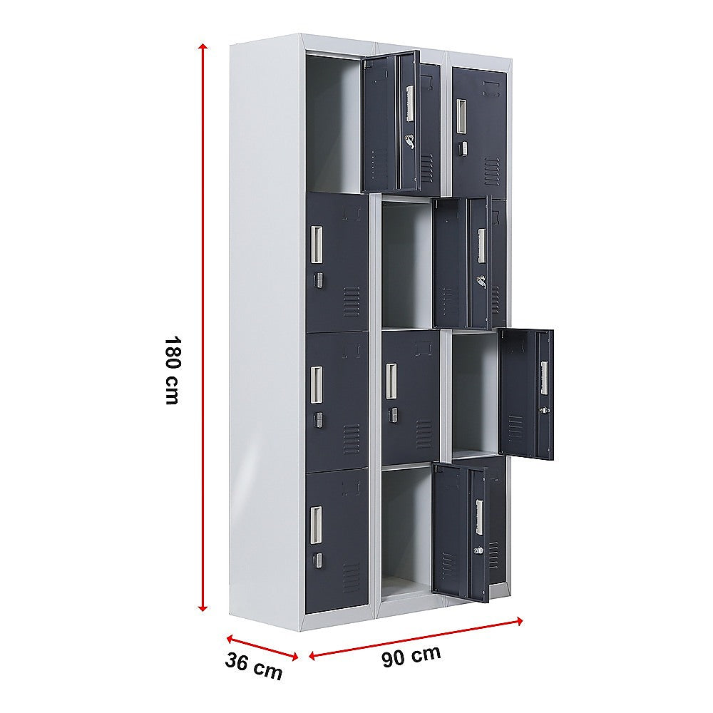 12-Door Locker for Office Gym Shed School Home Storage - Padlock-operated