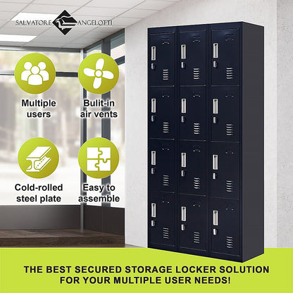 12-Door Locker for Office Gym Shed School Home Storage - Padlock-operated